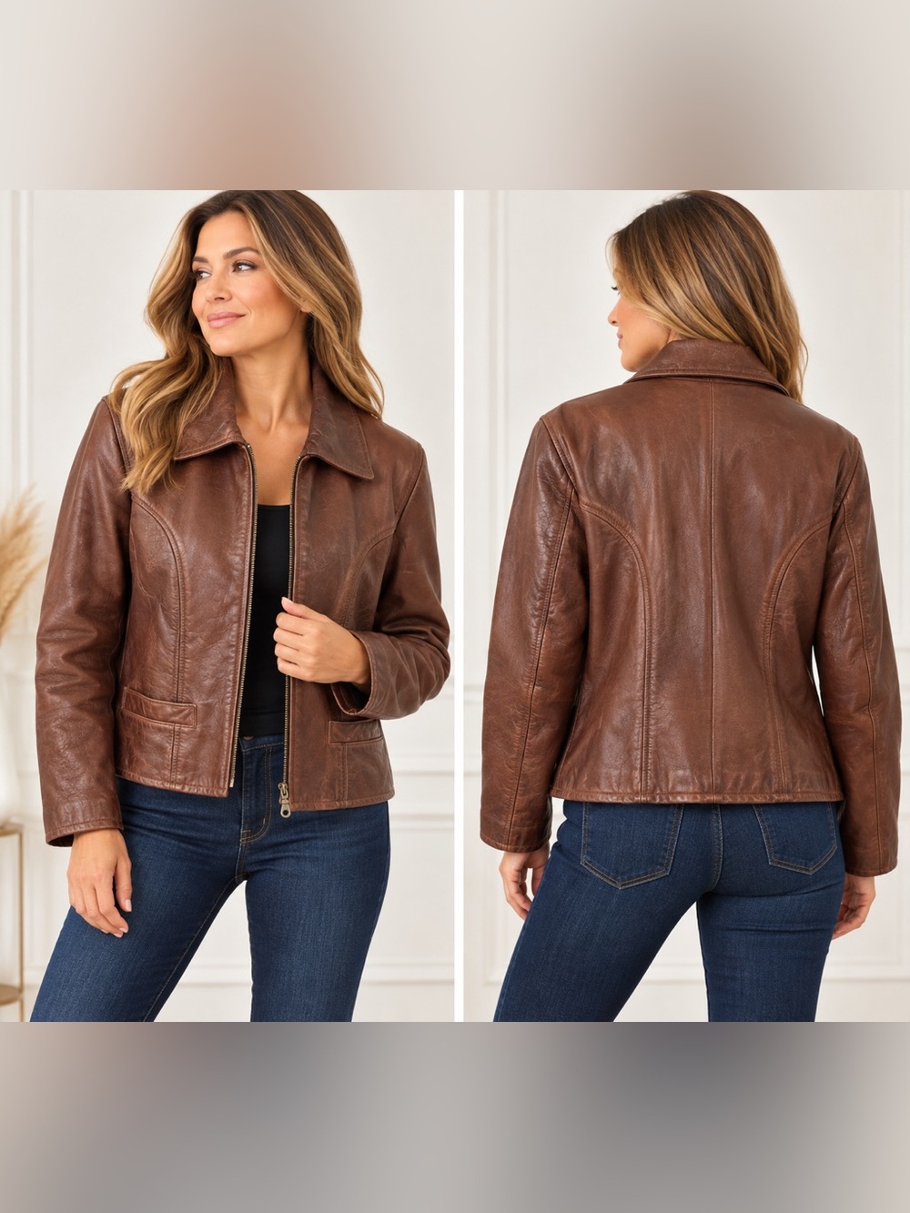 Vintage Selection Genuine Leather Brown Jacket Made in Canada Size L